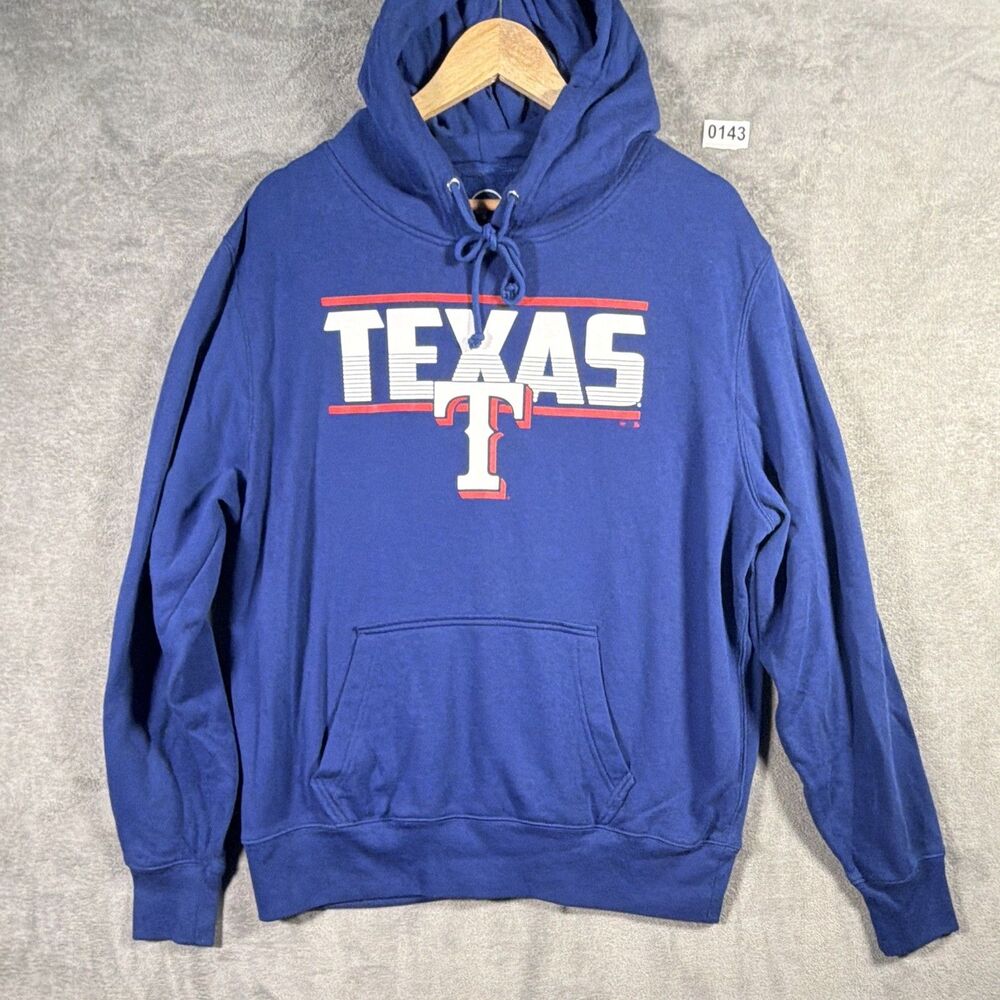’47 Texas Rangers Blue Pullover Hoodie Fleece Graphic Logo Pockets Men’s L